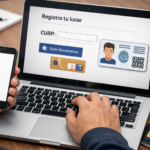 Ilustración de una persona registrando su línea Virgin Mobile con un smartphone, una tarjeta SIM digital y una tarjeta de identificación biométrica
