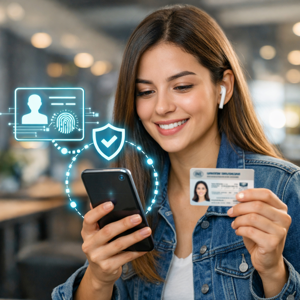 Persona escaneando su identificacion con smartphone para vincular linea